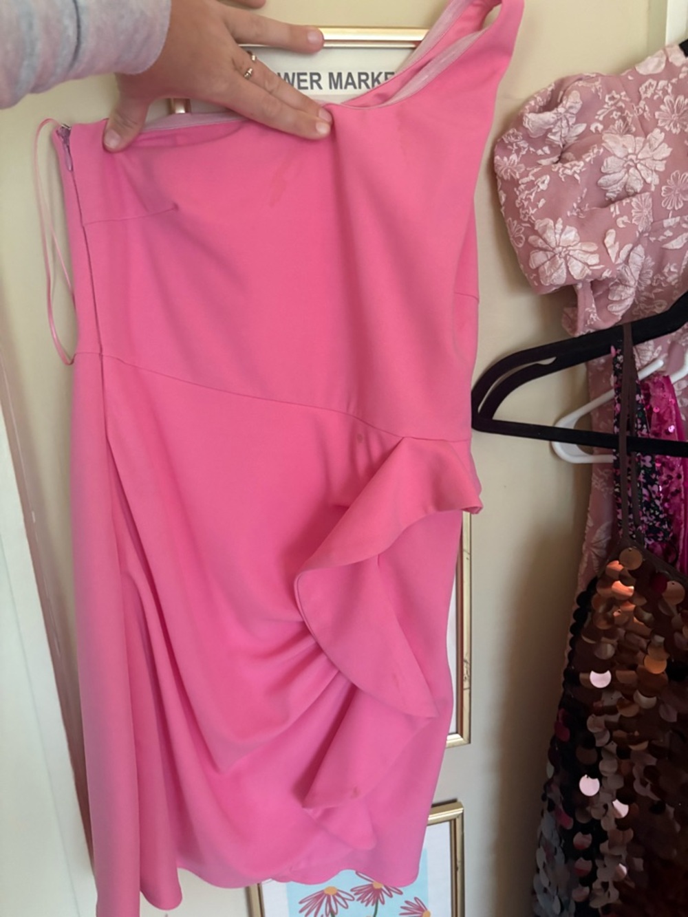 Elegant One-Shoulder Pink Ruffle Dress